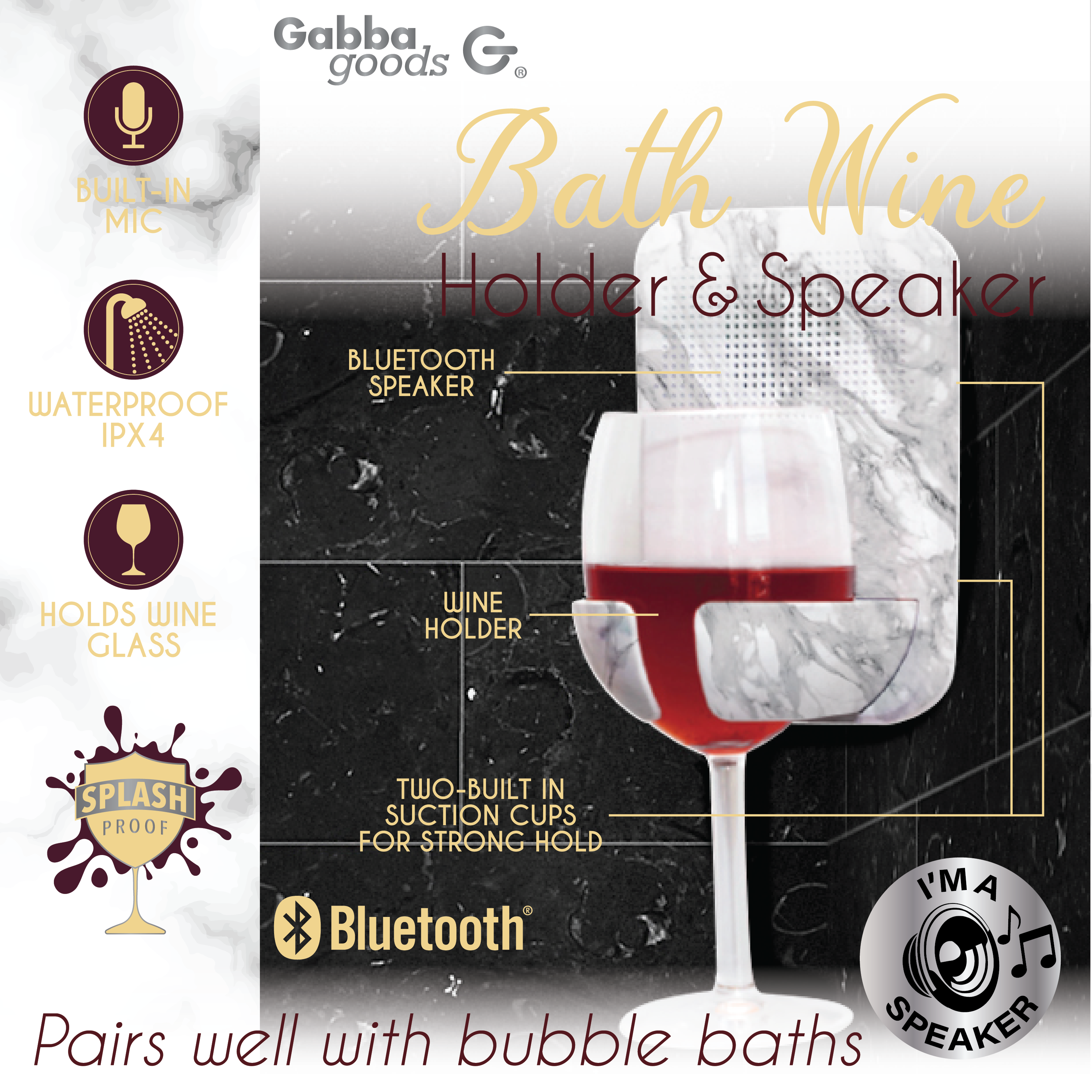 Bath Wine Holder and Bluetooth Speaker